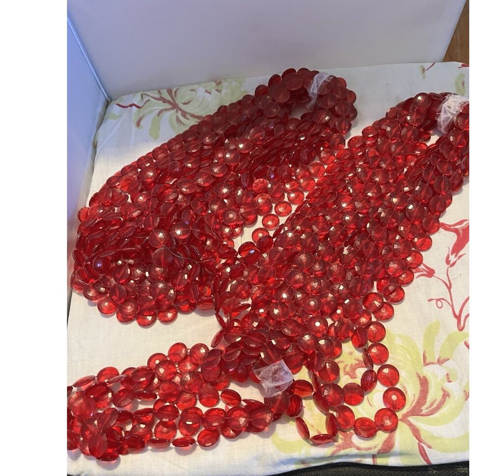 Vintage Curtain Red Faceted Acrylic Plastic Beads Strings for Curtains or Craft